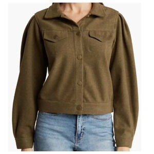FOR THE REPUBLIC  - Puff Shoulder Felted Cropped Jacket Womens Size M Olive